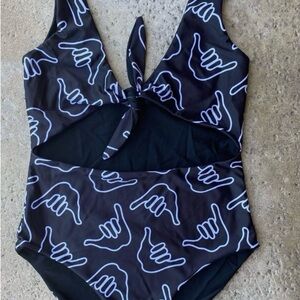 Of One SEA One-Piece Swimsuit with White Shaka Print